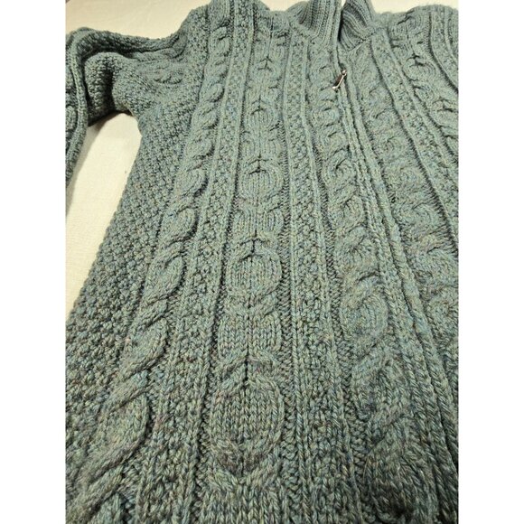 Blarney Wool Cable Knit Fisherman Sweater Cardigan Medium Full Zip Moss Green - Picture 3 of 16